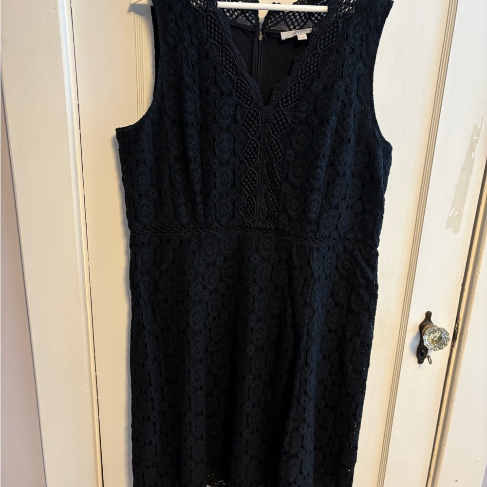 LOFT Black Sheath Midi Dress V-Neck Sleeveless